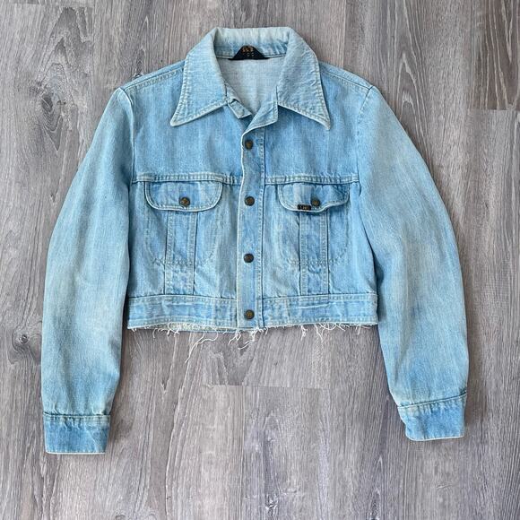 Vintage 70s LEE Cropped Denim Jacket / S-M / Western / Boho Retro / Snap Button - Picture 5 of 8